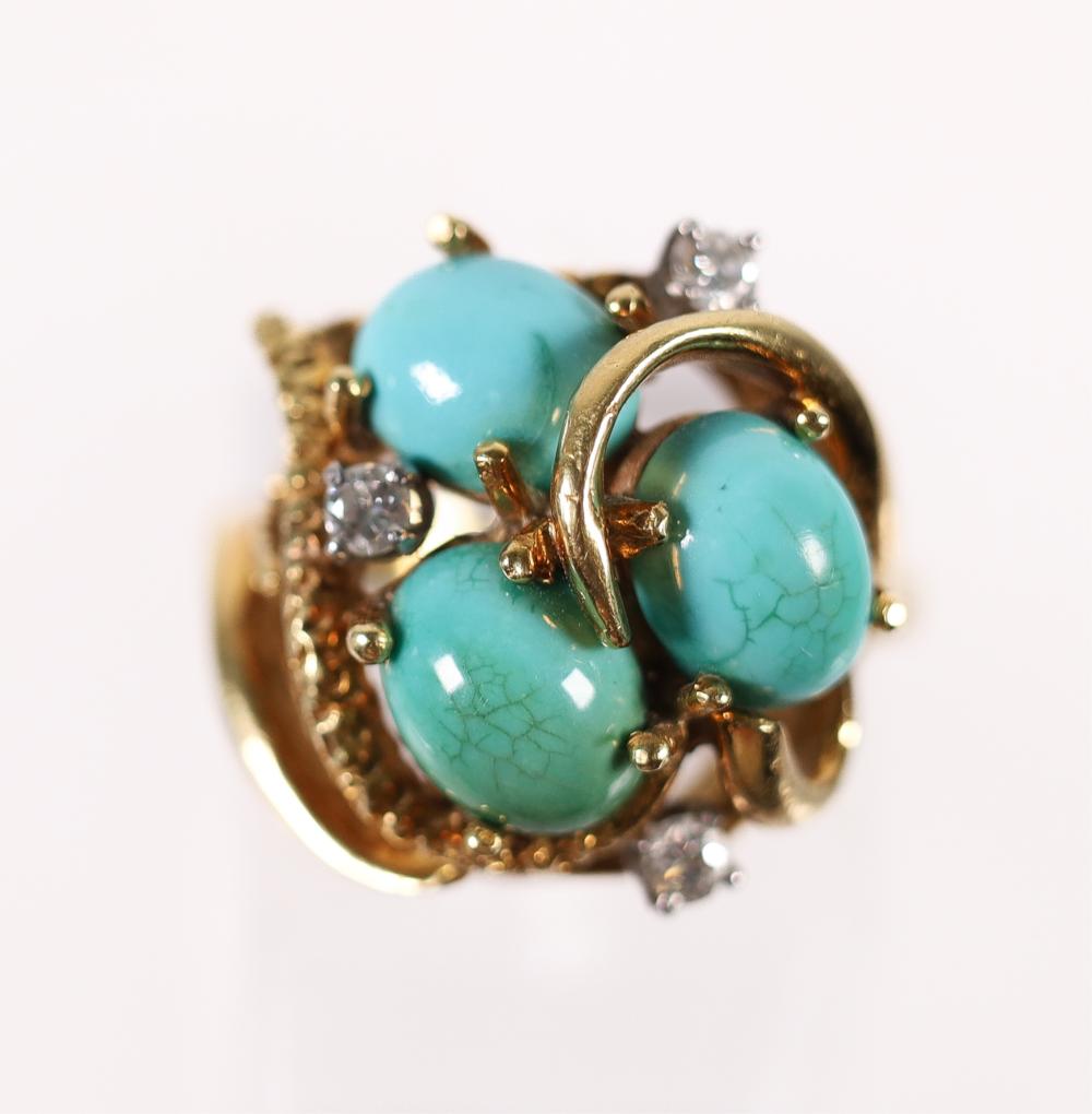 18K YG TURQUOISE & DIAMOND RING,