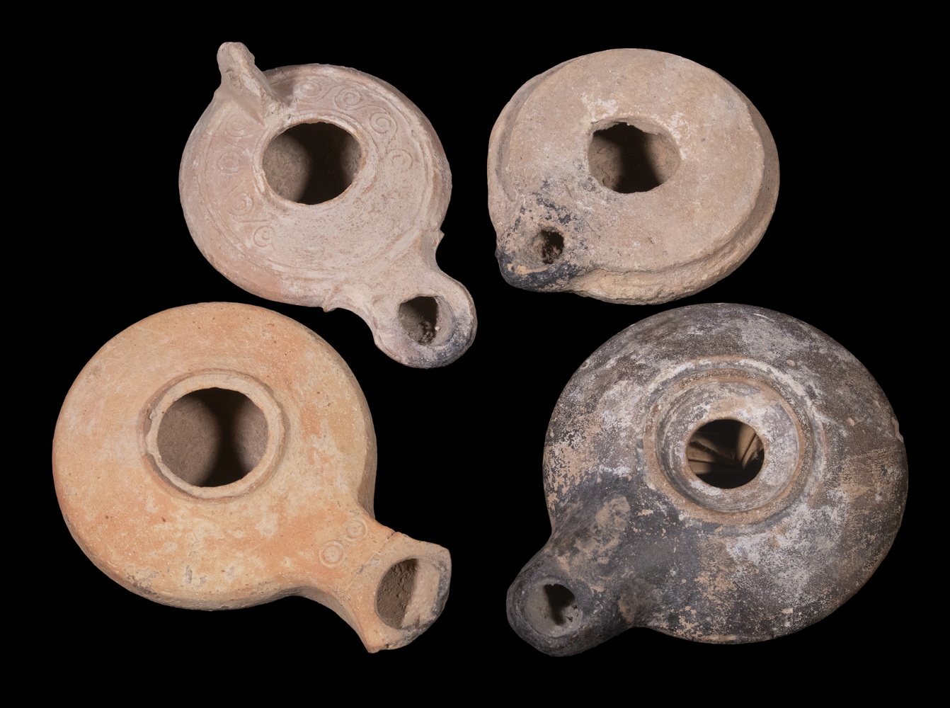 (4) ASSORTED TERRACOTTA OIL LAMPS