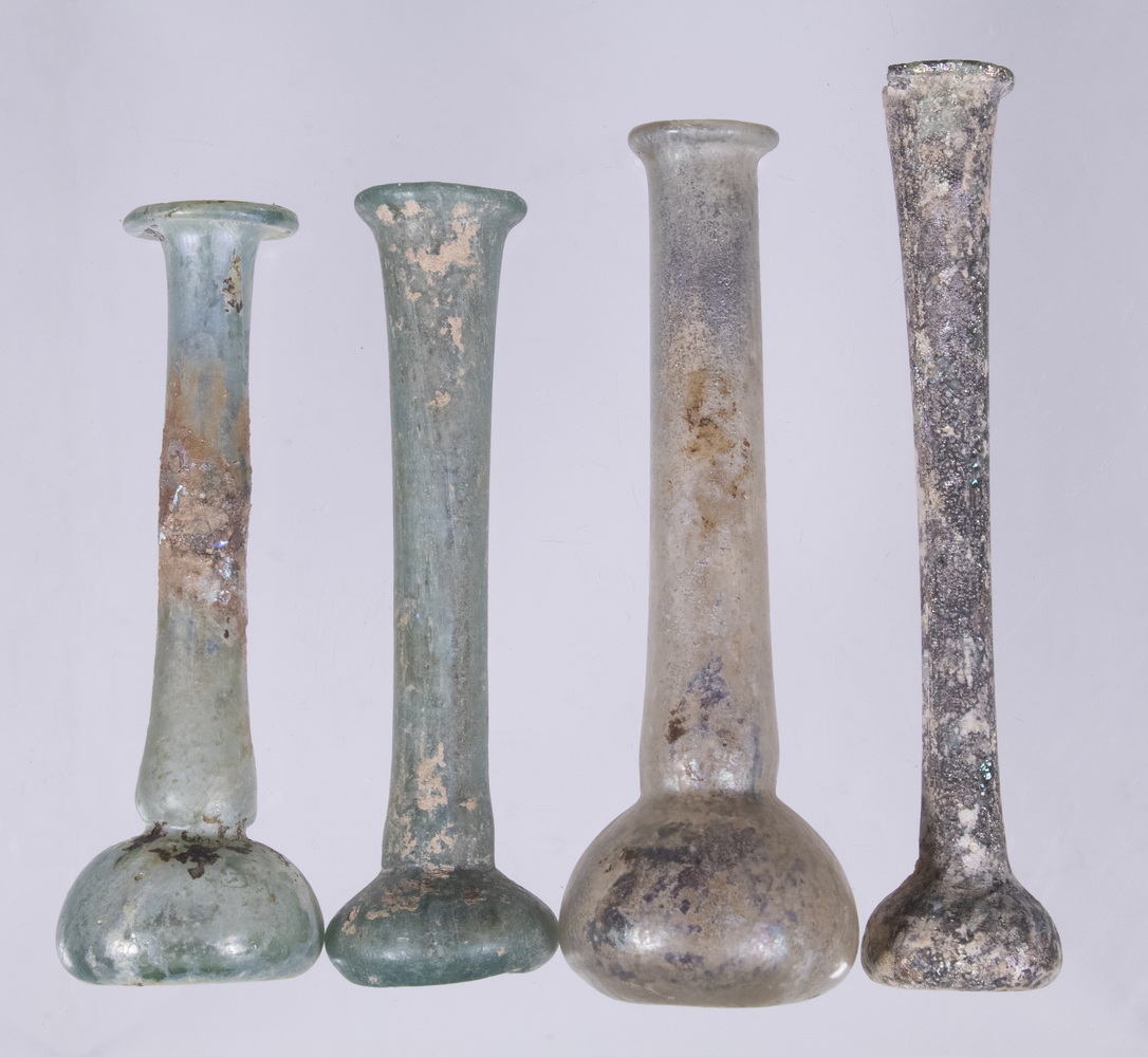 (4) ROMAN GLASS VESSELS, 'TEARDROP