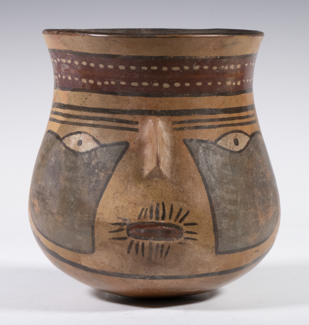 PERU NAZCA STYLE TROPHY HEAD VESSEL