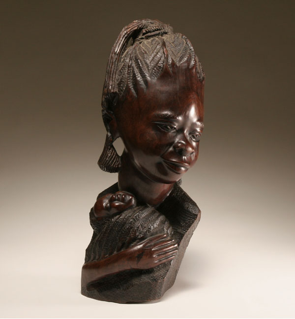 African carved wooden sculpture of mother