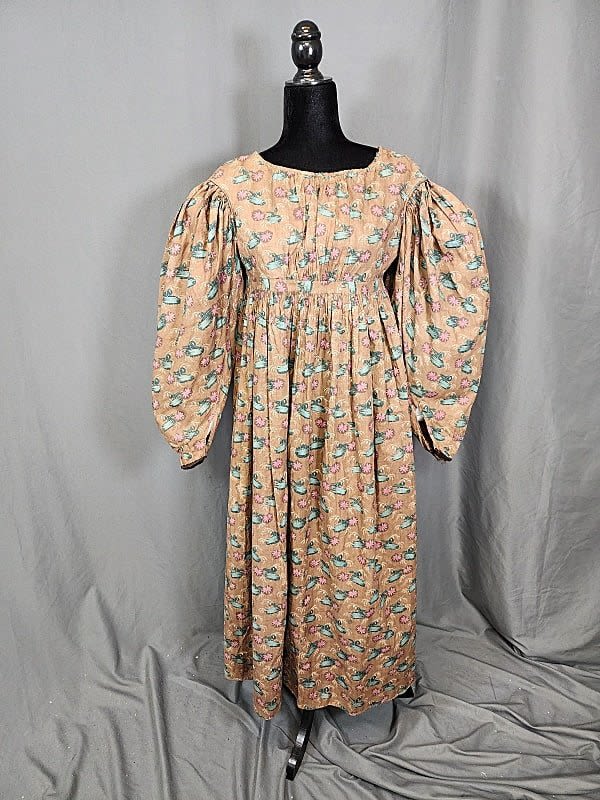 Antique c1820 Cotton Brown Dress 30c896