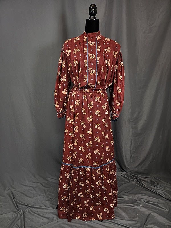 Antique c1880 2 Pc Cotton Dress,