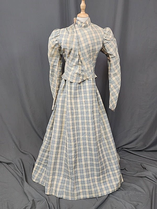 Antique Blue Plaid Wool 2 Pc Dress  30c8ed