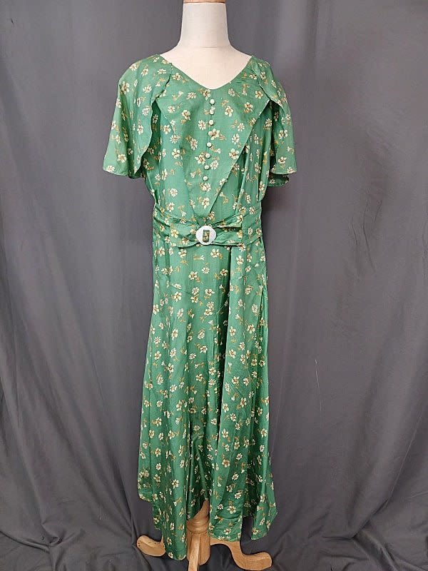 Vintage Green Print Silk Dress 30c8f1