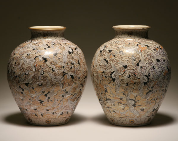 Pair large Japanese Satsuma vases;