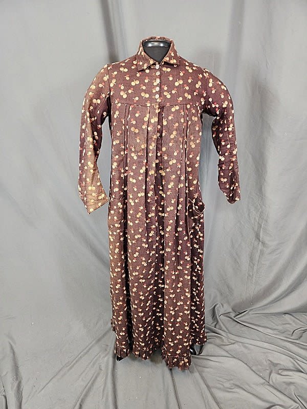 Antique Brown Wool Print Dress