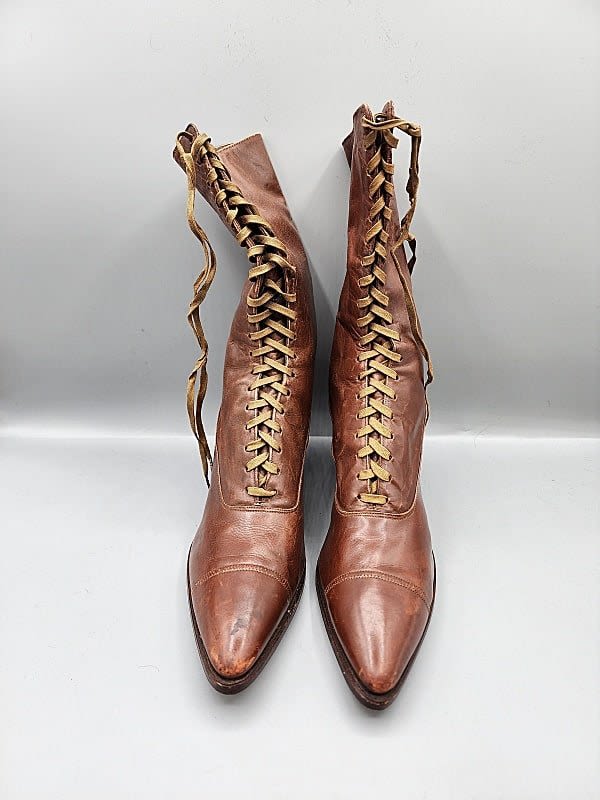 Antique brown leather lace up boots
