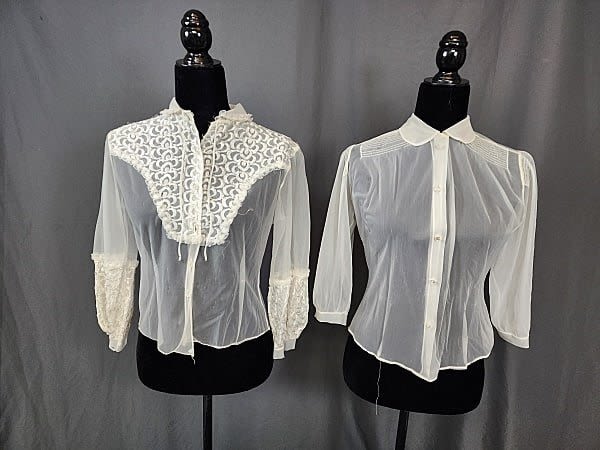2 Vintage Ladies White Sheer Blouses  30c972