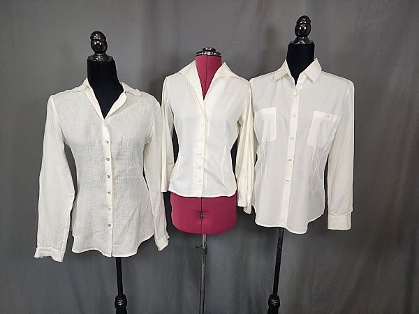 3 Vintage Ladies White Blouses.