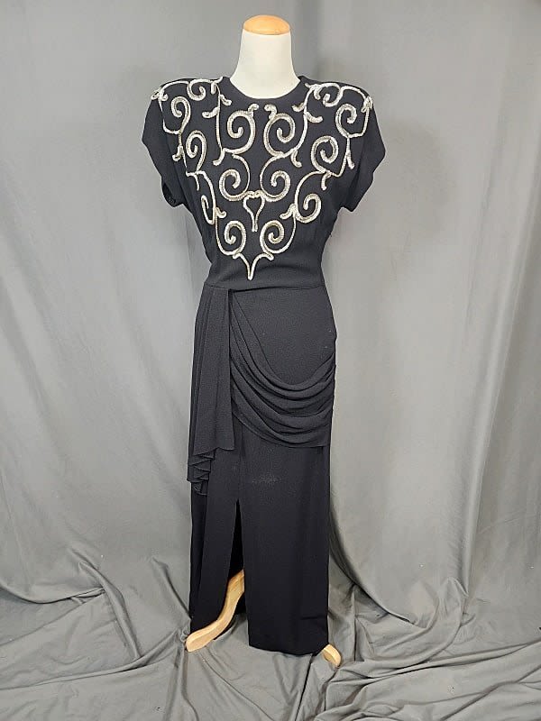 Vintage Black Crepe Dress Short 30c995