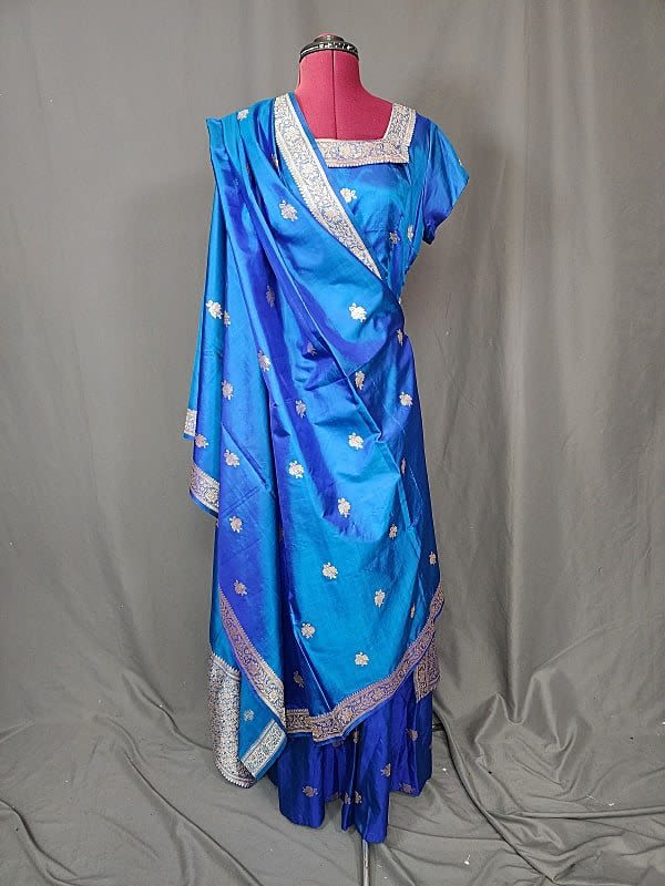 Ladies Indian Blue Silk with gold