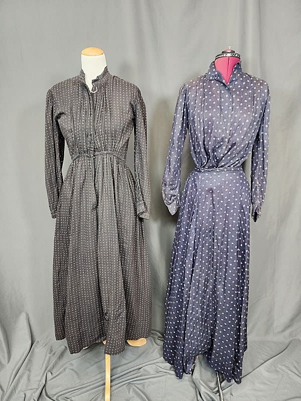2 19th Century Black Print Dresses.