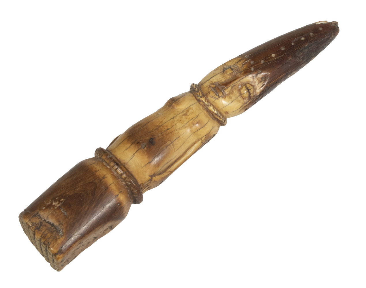 19TH C CARVED TUSK TIP CEREMONIAL 30ca02