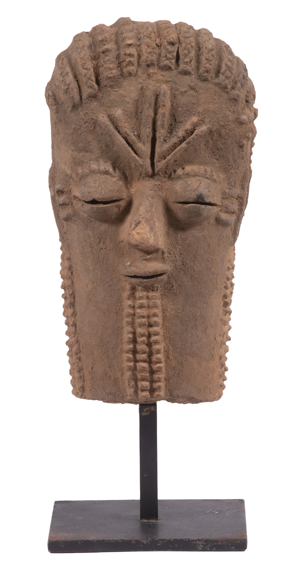 AFRICAN CLAY HEAD ON MUSEUM STAND