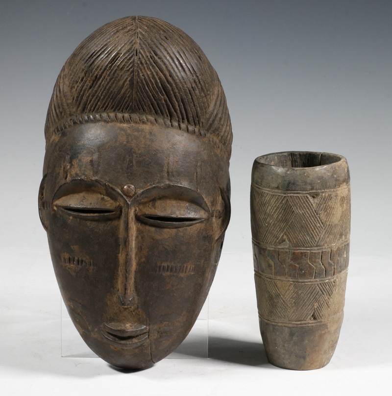 EARLY AFRICAN WOODEN MASK & CUP