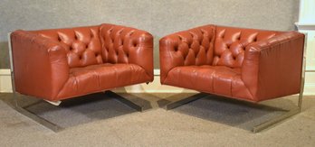 A pair of Mid-Century tufted rust