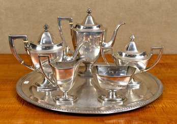 A vintage five-piece sterling tea set,