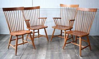 Four assembled cherry dining chairs,