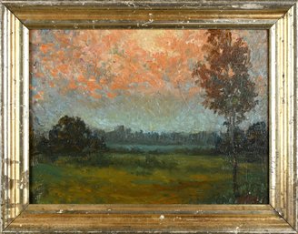 Vintage oil on paper board dusk 30cb50