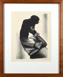 Vintage black ink lithograph, girl