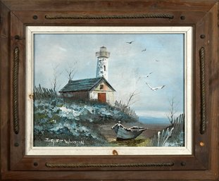 Everet Woodson oil on canvas, lighthouse