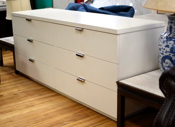 A vintage white painted six-drawer