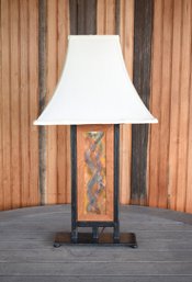 Artisan-made table lamp, with a wood