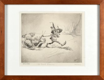 Etching by Bob Dean, The Snail Charmer,