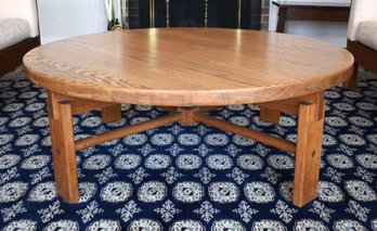 Vintage round oak coffee table, with