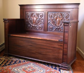 Vintage carved mahogany bench,