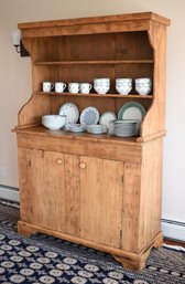 Vintage country pine two-part hutch