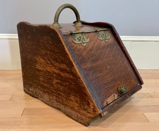 Antique wood coal scuttle, with a line