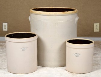 Three vintage stoneware crocks, including;