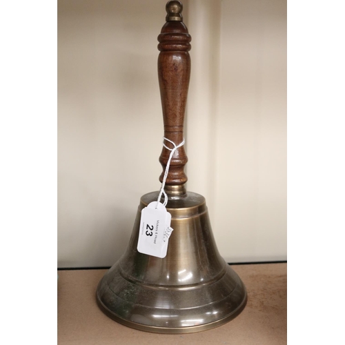 Cast brass hand bell, turned wood