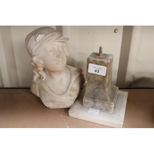 Antique alabaster bust of a female,