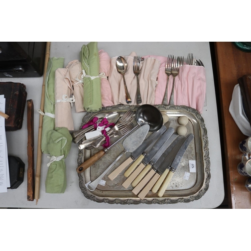 Silver plate tray and cutlery etc,