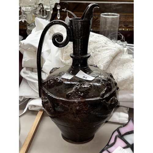 Brown glaze pottery ewer, approx 33cm