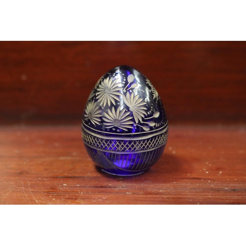 Faberge style cobalt blue etched