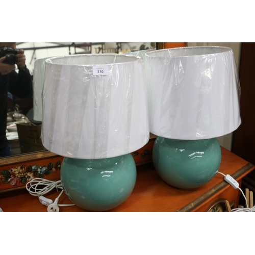 Pair of Green bulbous table lamps