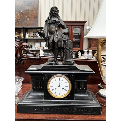 Antique black slate figural clock (figure