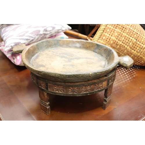 Indian carved wood food tray and stand,