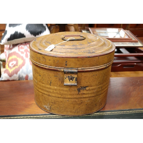 Antique tin hat box, original faux wood