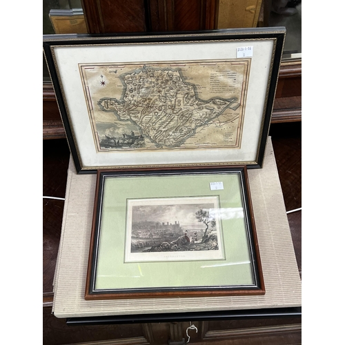 Lithograph and map frame approx 30ce32