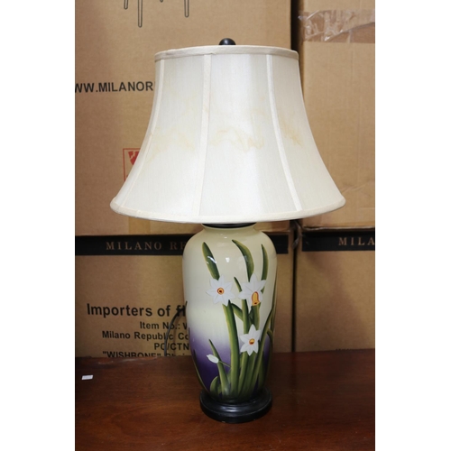 Ceramic lamp hand painted with daffodils,
