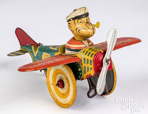 MARX POPEYE LITHOGRAPHED TIN AIRPLANE