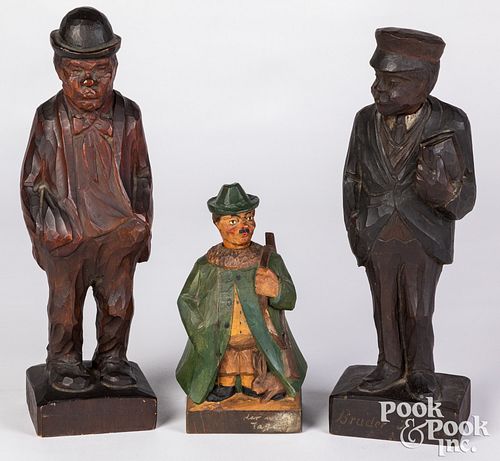 THREE GERMAN CARVED AND PAINTED WOOD