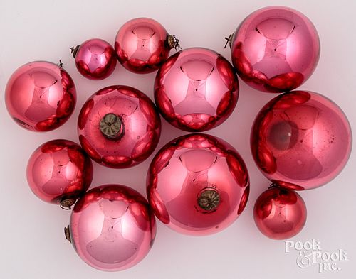 ELEVEN RED GLASS KUGEL ORNAMENT BALLSEleven