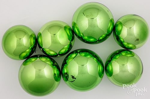 SEVEN GREEN GLASS KUGEL ORNAMENT 30d009
