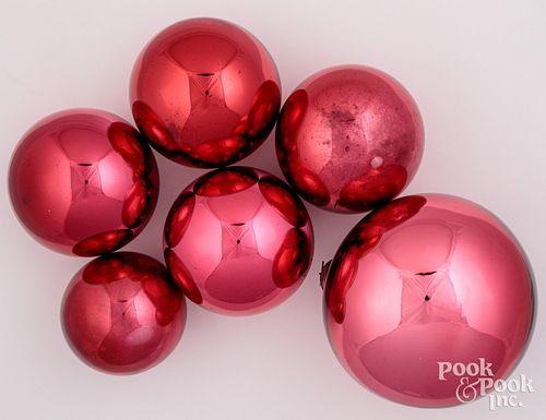 SIX RED GLASS KUGEL ORNAMENT BALLSSix 30d00d